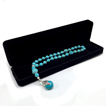Mala Prayer Beads - Mala Necklace - Tibetan Mala Prayer Beads Meditation Beads Yoga Necklace - color: (POCKET MALA)-Synthetic Turquoise Stone -8 mm- 27 Beads