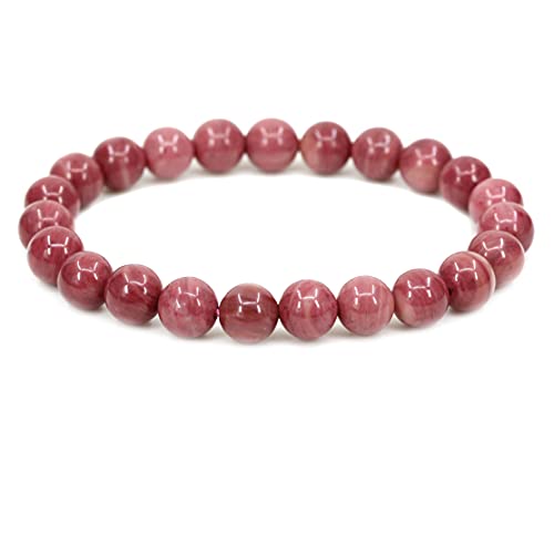Keleny Gem Semi Precious Gemstones 8mm Natural Quartzite Stone Round Beads Rock Crystal Jasper Stretch Bracelet 7 Inch Unisex - color: AA Grade Pink Rhodonite