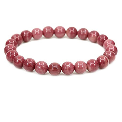 Keleny Gem Semi Precious Gemstones 8mm Natural Quartzite Stone Round Beads Rock Crystal Jasper Stretch Bracelet 7 Inch Unisex - color: AA Grade Pink Rhodonite