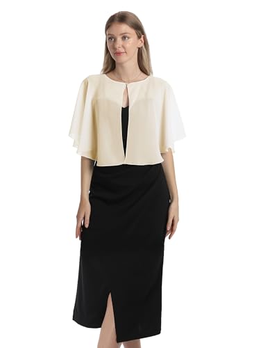 Chiffon Capelet Soft capes Shawls and Wraps for Evening Dress Wedding Cape 1920s shawl accessories for women - color: Pale Champagne