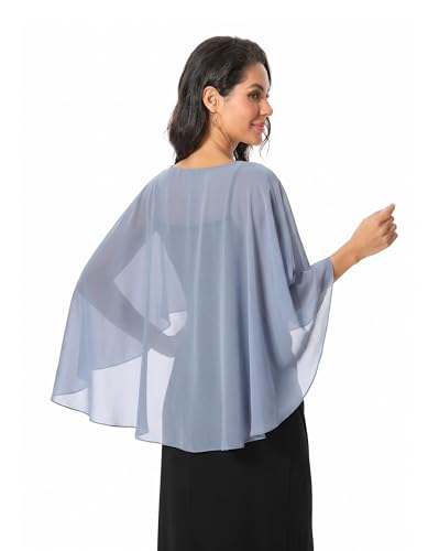 Baoqiya Women's Capelet Shawls and Wraps for Evening Dresses Soft Bridesmaid Shawl Chiffon Cape Wedding Cover Up - color: Blue Grey