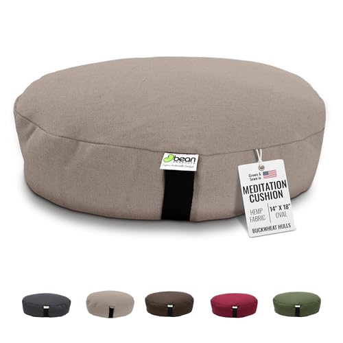 Bean Products Hemp Zafu Meditation Cushion for Sitting on Floor, Hemp Yoga Pillow, Zafu Meditation Pillow, Zen Seiza Kneeling Prayer Pad Support - Made in USA - Oval Natural - color: Hemp Natural, size: Oval XL - 14" x 18"
