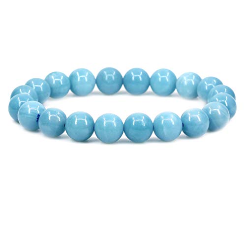 Amandastone Natural Gemstone 10mm Round Beads Stretch Bracelet 7 Inch - color: Blue Amazonite