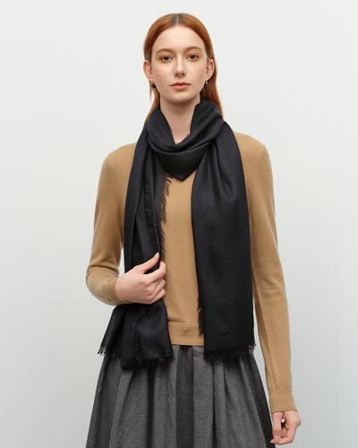 KVSS Women's Fine Knit Shawl, 55% Cashmere 45% Mulberry Silk, X Gauge 120/2NM Yarn Lightweight Spring Summer Wrap Scarf - color: Black