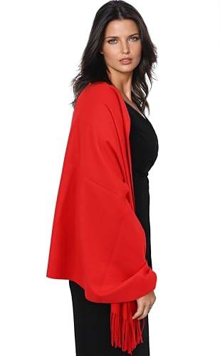 Ocomfly 100% Pashmina Scarf for Women - Premium Womens Scarves - Gift Boxed - Shawls or Wraps - Ultra Soft and Warm - color: Cherry Red