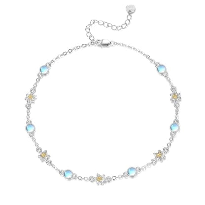 CRMAD 925 Sterling Silver Daisy/Sunflower Moonstone Anklet Daisy Flower Ankle Bracelet for Women Beach Dainty Jewelry - size: 9+2 inch, style: Lily