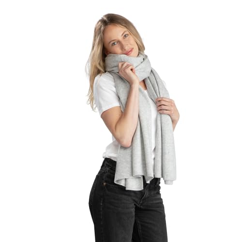 Jet&Bo 100% Pure Cashmere Travel Wrap, Shawl, Scarf & Blanket Gray 80" x 30" with Protective Storage Bag + Gift Box