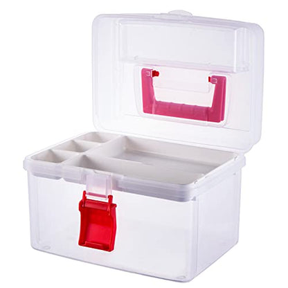 MyGift 10 Inch Premium Clear First Aid Bin with Detachable Tray and Quick Access Top Lid Flap, Portable Emergency Kit, Medical Supply Travel Tote, Medicine Storage Box Container (Red) - color: Red