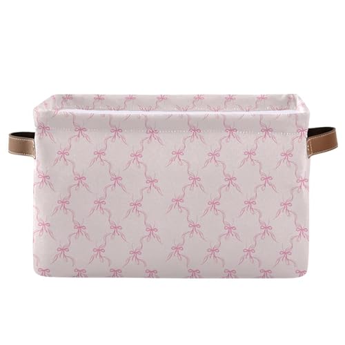 Wamika Pink Bowknot Storage Basket with Waterproof Liner and PU Handles Bow Coquette Storage Bins Boxes 14.2" Collapsible Decorative Organizer Baskets for Bedroom Closet Office 1 Pack - color: Bowknot, size: 1 Pack