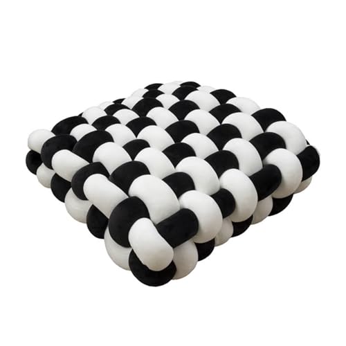 Knot Pillow Meditation Cushion Large Floor Cushions Sitting Funky Throw Pillows Chair Pillows Soft Pad Square Knotted Seat Cushions for Home Decoration Living Room Bedroom Sofa Couch Checkered - color: Checkered, size: 13*12*4.5"