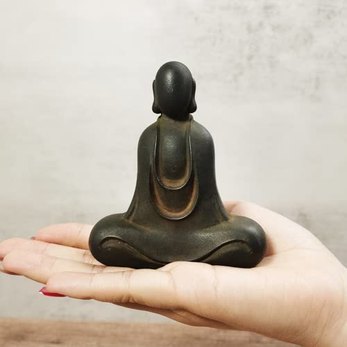 NA Solid Creative Cast Ironfaceless Buddha Statue Figurine, Black Abstract Study Meditation Room Garden Handmade Buddha Statue Sculpture