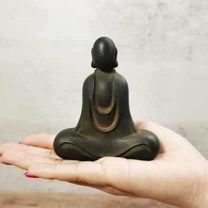 NA Solid Creative Cast Ironfaceless Buddha Statue Figurine, Black Abstract Study Meditation Room Garden Handmade Buddha Statue Sculpture
