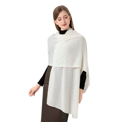 Cashmere Wrap Soft Knitted Scarf Stole for Women Airplane Travel Blanket Shawl 87x28 IN Extra Large Pashmina - color: White