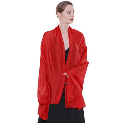 Womens Scarf Pashmina Shawls and Wraps for Evening Dresses Like Chiffon Silk Scarf for Bridal Weddings - color: Red