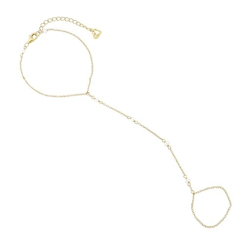 Hand Chain Bracelet for Women, Minimalist Stacking Summer Festival Bracelets, 18K Gold Plated Silver Jewelry, Gift for Her - color: 03-Pearl