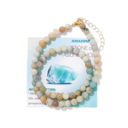 Healing Crystal Necklace for Women Men Colorful 6mm Natural Stone Beaded Choker Gemstone Necklaces with Card Handmade Reiki Spiritual Jewelry Gift - color: Amazonite