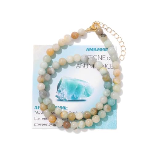 Healing Crystal Necklace for Women Men Colorful 6mm Natural Stone Beaded Choker Gemstone Necklaces with Card Handmade Reiki Spiritual Jewelry Gift - color: Amazonite
