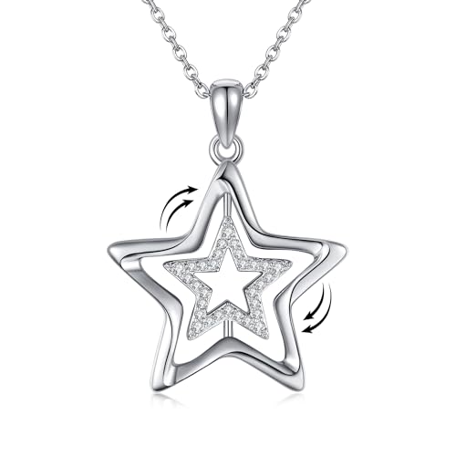 Hukkun Sterling Silver Lotus/Star Fidget Spinning Anxiety Relieving Necklace Jewelry Gift for Women - style: Spining Star