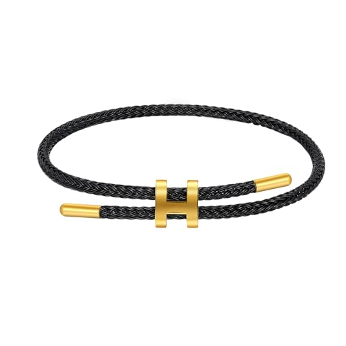 Bracelets for Women Adjustable Charm Bracelet, 18k Gold-plated Buckle Design Titanium Steel Wire Rope Women's Gift Jewelry - color: Black