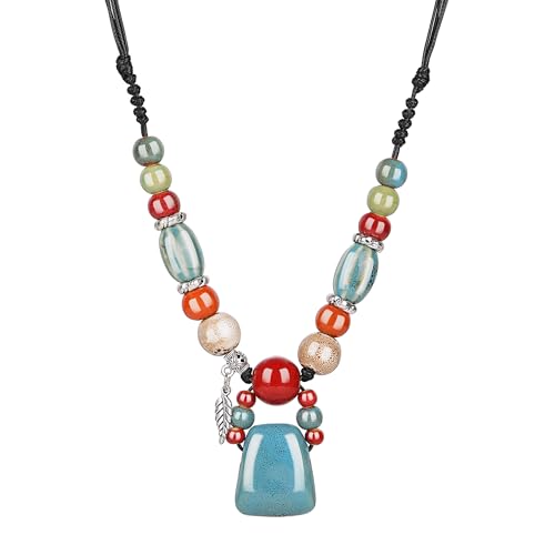 DS Boho Beaded Necklace for Women–Colorful Ceramic & African Tribal Beads, Adjustable Long Chunky Bohemian Jewelry with Gift Box Packaging,Hippie Witchy Vintage Handmade Fashion Statement Necklace - style: style-12
