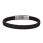 Geoffrey Beene Men's Braided Genuine Leather Bracelet with Stainless Steel Closure - color: Brown, Silver