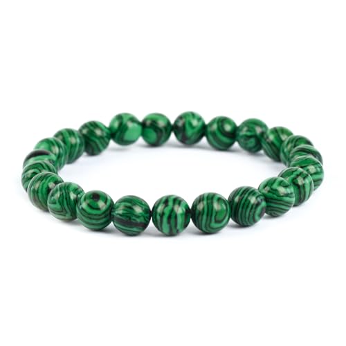 Natural Energy Healing Stone Charm Bracelet 8mm Natural Energy Healing Lava Rock Bracelet - Unisex - color: ZLY-Malachite