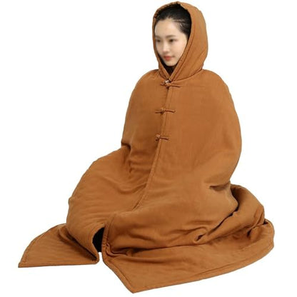 Unisex Men Women Meditation Cloak Winter Maxi Hooded Trench Plus Size Thick Coat Oversize Cape Poncho - color: Brown, size: Small