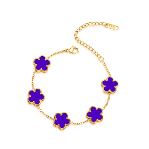 FLY FEI 18K Gold-Plated Four Leaf Clover Bracelet for Women,Adjustable lucky Bracelet Set Jewelry Gift-Hypoallergenic Charm for Birthdays, Wellness & Daily Wear - color: style01-Jewelry blue