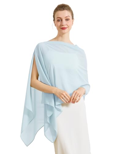 Chiffon Cape Shawl Wrap Scarf 3 Ways to Wear Elegant Sheer Capelet for Evening Dresses Weddings Parties - color: Baby Blue