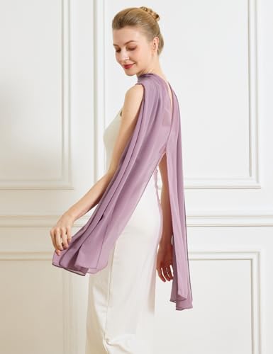 Chiffon Cape Shawl Wrap Scarf 3 Ways to Wear Elegant Sheer Capelet for Evening Dresses Weddings Parties - color: Mauve