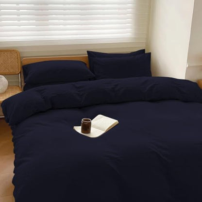 100% Washed Cotton Weighted Blanket Cover, Linen Feel Duvet Cover for Weighted Blanket 60"x80", Plain Simple Cotton Heavy Blanket Duvet Cover (Navy Blue, 60"x80") - color: Navy Blue (No Blanket), size: 60"x80"