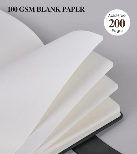 Blank Journal Notebook, A5 Hardcover Leather Sketchbook with 200 Pages Thick Blank Paper for Men Women, Unlined Drawing & Writing Journal, 5.9" x 8.4" Plain Notebook (black) - color: Black, size: Blank Page