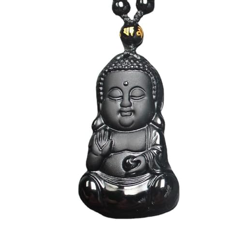 Natural black obsidian rainbow obisidan ice obsidian Maitreya launghing buddha necklace Amulet pendant bead chain - color: black obsidian baby buddha
