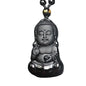 Natural black obsidian rainbow obisidan ice obsidian Maitreya launghing buddha necklace Amulet pendant bead chain - color: black obsidian baby buddha