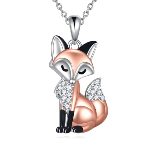 Animal Necklace 925 Sterling Silver Pendant Jewelry Gift for Women Animal Lover - style: Fox