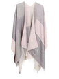 MissShorthair Women's Printed Shawl Wrap Fashionable Open Front Poncho Cape, Gift for Women - color: T-grey Pink White