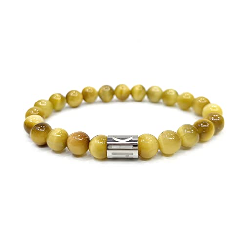 Morchic 8mm Genuine Gemstone Stretch Bracelet for Women Men Unisex, Natural Energy Crystal Stone Beads, Classic Simple Design Cuff Birthday Gift 7.5 Inch - color: Gold Tiger Eye
