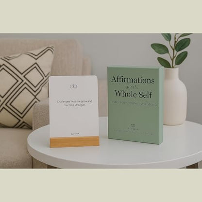 Abhaya Affirmations for the Whole Self, 26 Doubled-Sided Affirmation Cards, 12 Double Sided Bonus Financial Well-being Cards with Display Stand, Daily Affirmations for Inspiration, Mindfulness & Self Care, Unique Gifts for Women and Men