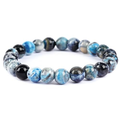 Natural Energy Healing Stone Charm Bracelet 8mm Natural Energy Healing Lava Rock Bracelet - Unisex - color: ZLY-Lake blue agate