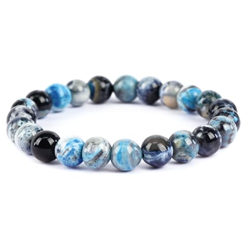 Natural Energy Healing Stone Charm Bracelet 8mm Natural Energy Healing Lava Rock Bracelet - Unisex - color: ZLY-Lake blue agate
