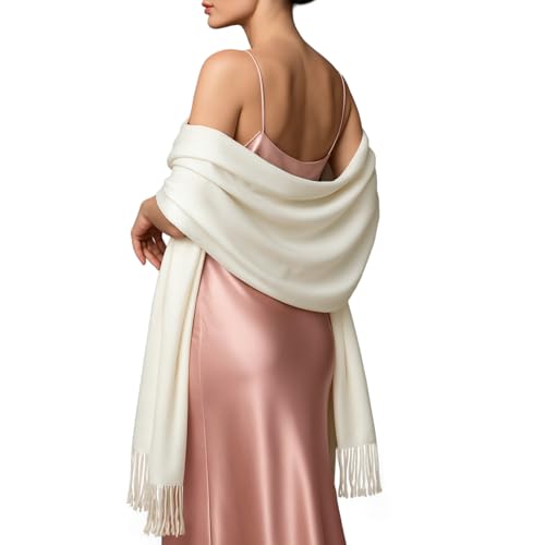 RIIQIICHY Women's Scarf Pashmina Shawls and Wraps for Evening Dress Bridesmaid Wedding Bridal Winter Warm Long Large Scarves - color: Ivory