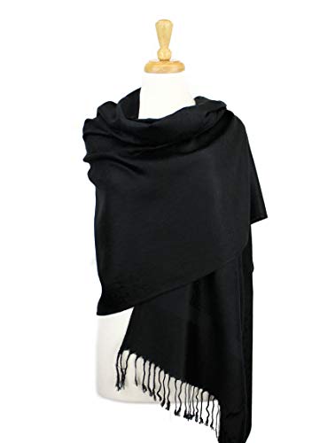 PASKMLNA Paisley Jacquard Pashmina Shawl Wrap Scarf Stole - color: Black