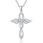 TANGPOET Angel Wings Necklace for Women 925 Sterling Silver Guardian Angel Pendant, Heart Cross Birthstone Necklace, Birthday Jewelry Gifts for Her - style: 4-April White Diamond