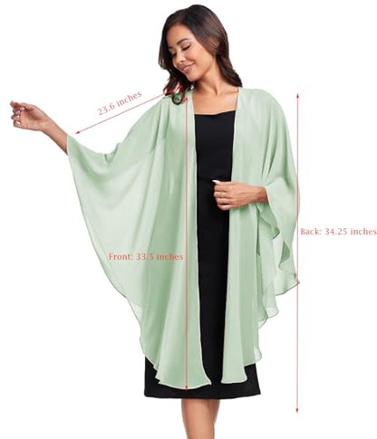 TONGFANTFL Shawls Wraps for Evening Wedding Party Chiffon Scarf Soft Bridal Wraps Wedding Guest Shawl Coverage - color: Sage Green