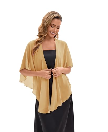 Baoqiya Chiffon Shawl Evening Scarf Shawls and Wraps for Women Wedding Party Bridal Scarves Cover Ups - color: Gold