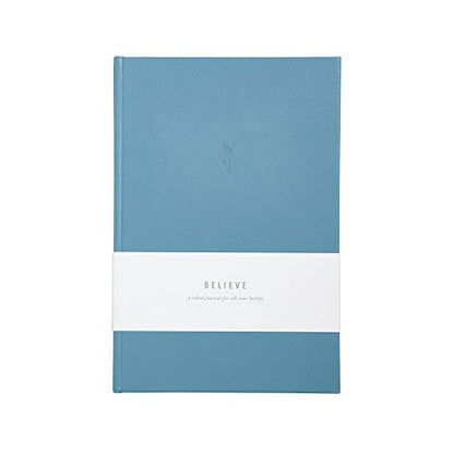 Blank Journal: THINK/BELIEVE/FEEL (Dusty Blue, Leatherette) | Layflat Notebook | Ruled Journal | Journal Notebook | Gifts for Women and Men - color: Dusty Blue - BELIEVE