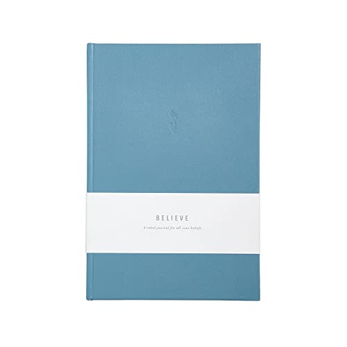 Blank Journal: THINK/BELIEVE/FEEL (Dusty Blue, Leatherette) | Layflat Notebook | Ruled Journal | Journal Notebook | Gifts for Women and Men - color: Dusty Blue - BELIEVE