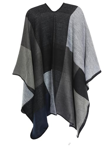 MissShorthair Women's Printed Shawl Wrap Fashionable Open Front Poncho Cape, Gift for Women - color: A-black Grey