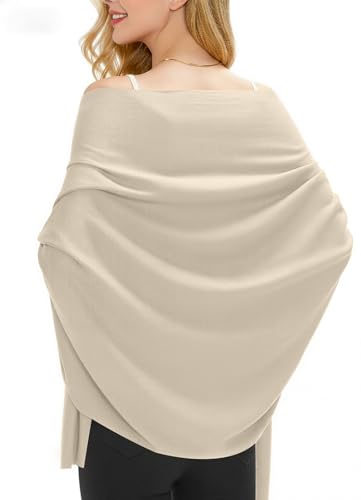 Women's Wool Blend Travel Scarf Lightweight Breathable Wrap Pashmina Airplane Blanket Shawl - color: Beige