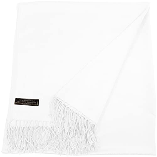 CJ Apparel Solid Color Tassels Design Nepalese Shawl Scarf Wrap Stole Throw Head Wrap Pashmina Gift Hand Made in Nepal New - color: Brilliant White